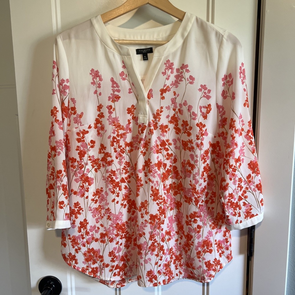 Talbots Women's Multicolor Floral Blouse‎ Top Shirt Sz Medium Petite